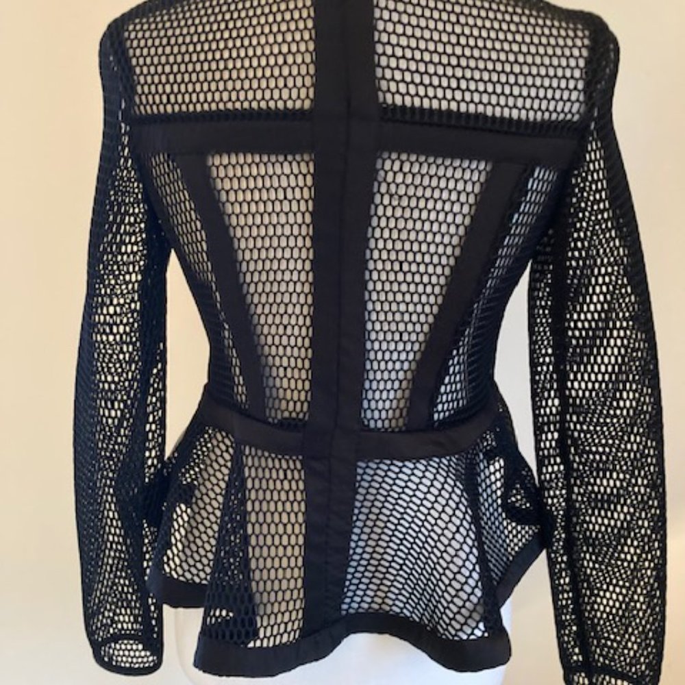 Black Mesh Zip-Front Peplum Jacket - Picture 4 of 8
